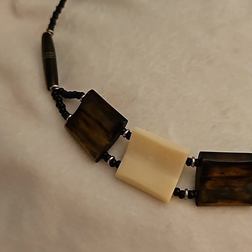 Vintage African Tribal Horn Beaded Unisex Collar Necklace